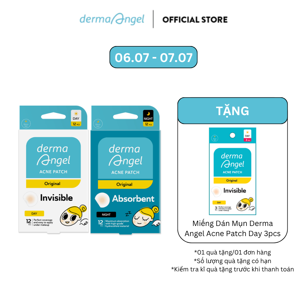 Combo 2 Miếng Dán Mụn Gom Cồi, Hút Mụn Mủ Dùng Ngày & Đêm Derma Angel Day & Night 12 pcs