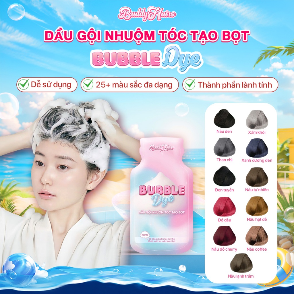 Dầu gội nhuộm tóc tạo bọt, thuốc nhuộm tóc tạo bọt Bubble Dye 25+ màu nhuộm đa dạng chiết xuất lành tính | Buddyhairs