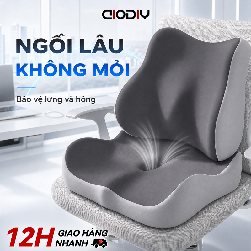 Bộ Đệm Ngồi & Tựa Lưng Cao Su Non AIODIY - Đệm Ghế Công Thái Học Chống Trĩ, Giảm Đau Lưng Ê Mông Cho Văn Phòng Bà Bầu