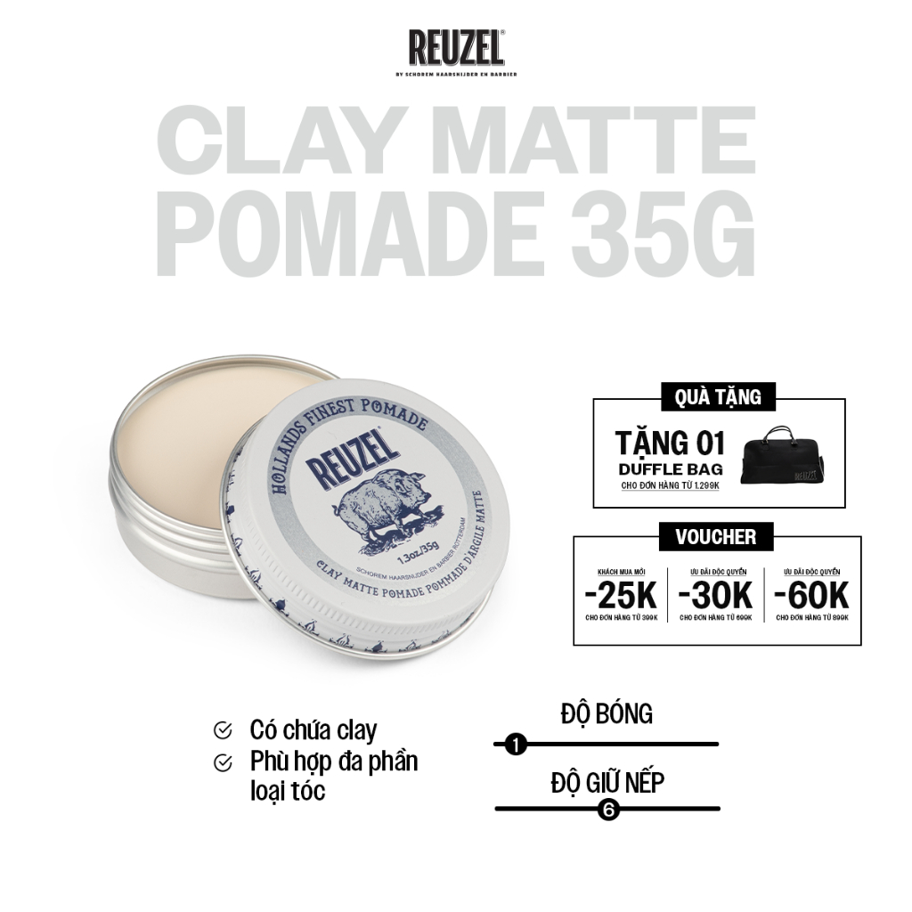 [BAO BÌ MỚI] Clay Matte Pomade 35G REUZEL® Giữ Nếp Vừa - Không Bóng