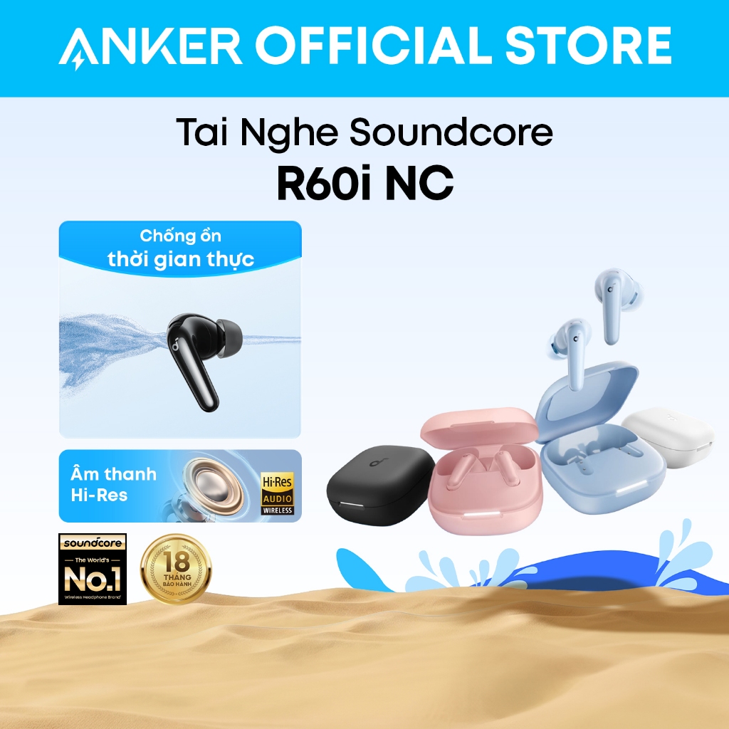Tai nghe bluetooth soundcore R60i NC, chống ồn 52dB, âm thanh Hi-Res, pin 50H, phiên dịch AI D1202