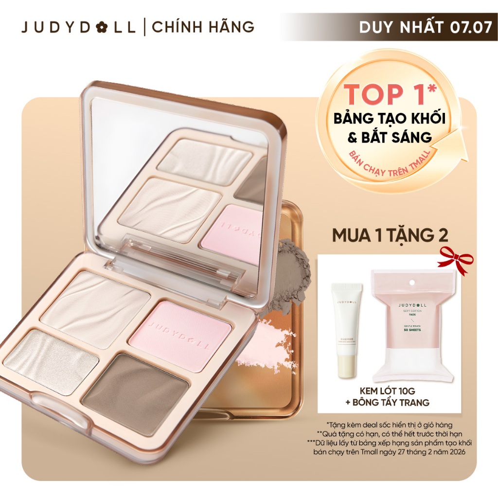 JUDYDOLL Phấn bắt sáng tạo khối 4 ô Highlight Contour Palette Tự nhiên Lâu trôi Chống nước 9g