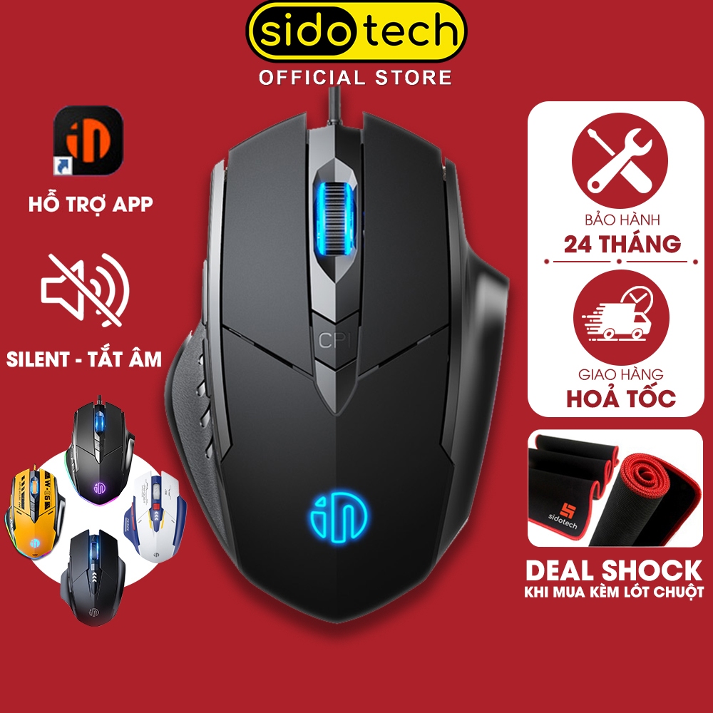 Chuột máy tính gaming chơi game SIDOTECH Inphic W1 bản có dây và không dây tắt âm silent 8800 DPI Led RGB - Chính hãng