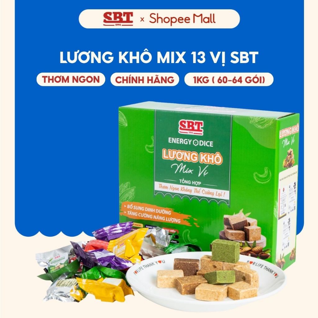 Lương Khô SBT Mix 13 Vị Hộp 1Kg Thơm Ngon Bổ Sung Năng Lượng - Thanh Năng Lượng Bánh Kẹo SBT