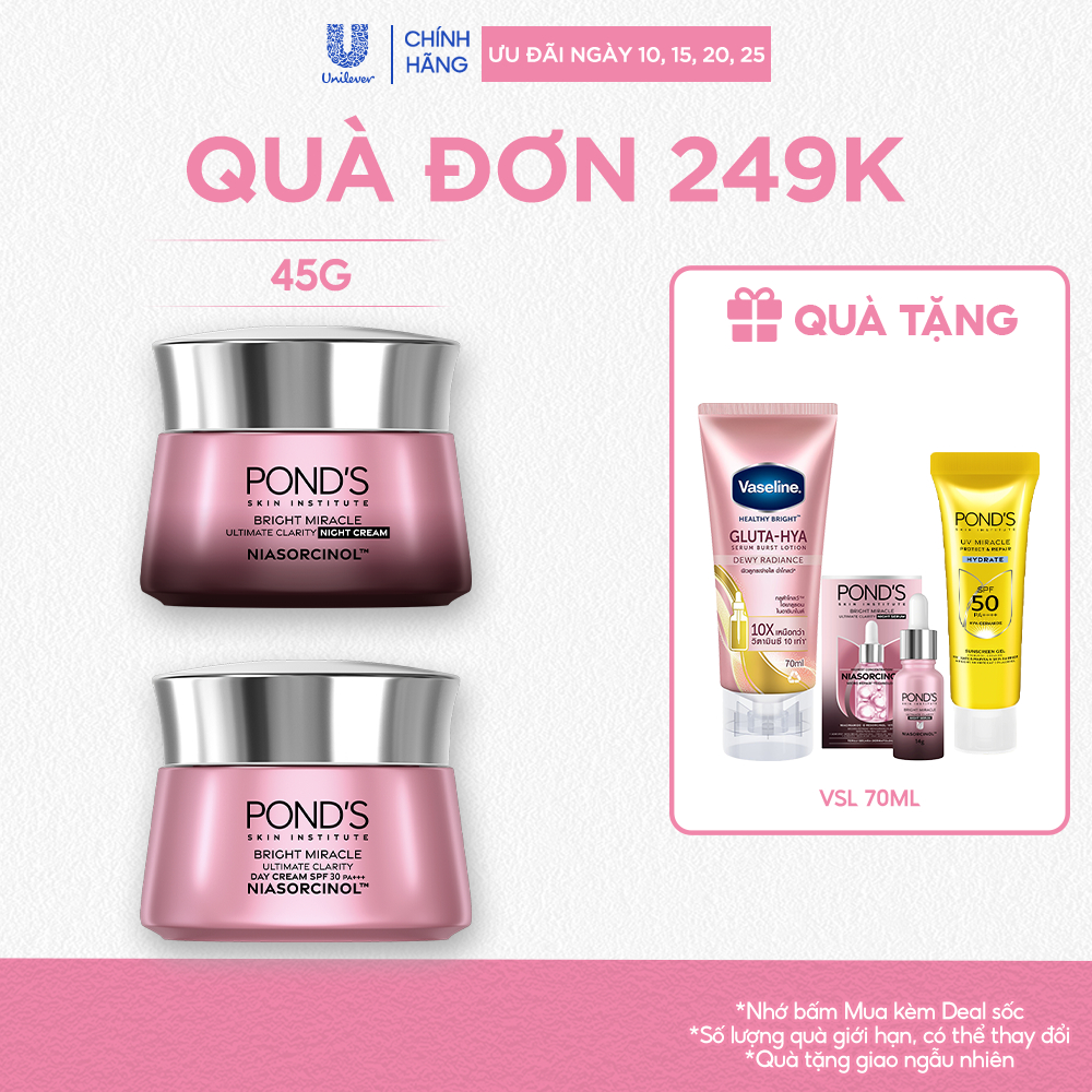 Kem sáng da đa tầng ngày/đêm Pond's Bright Miracle mờ thâm sạm với Niasorcinol 45G