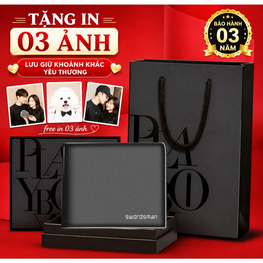 Quà tặng nam giới - Ví da nam - Miễn phí in 03 ảnh làm kỷ niệm cho người thương (full túi hộp đựng như hình)