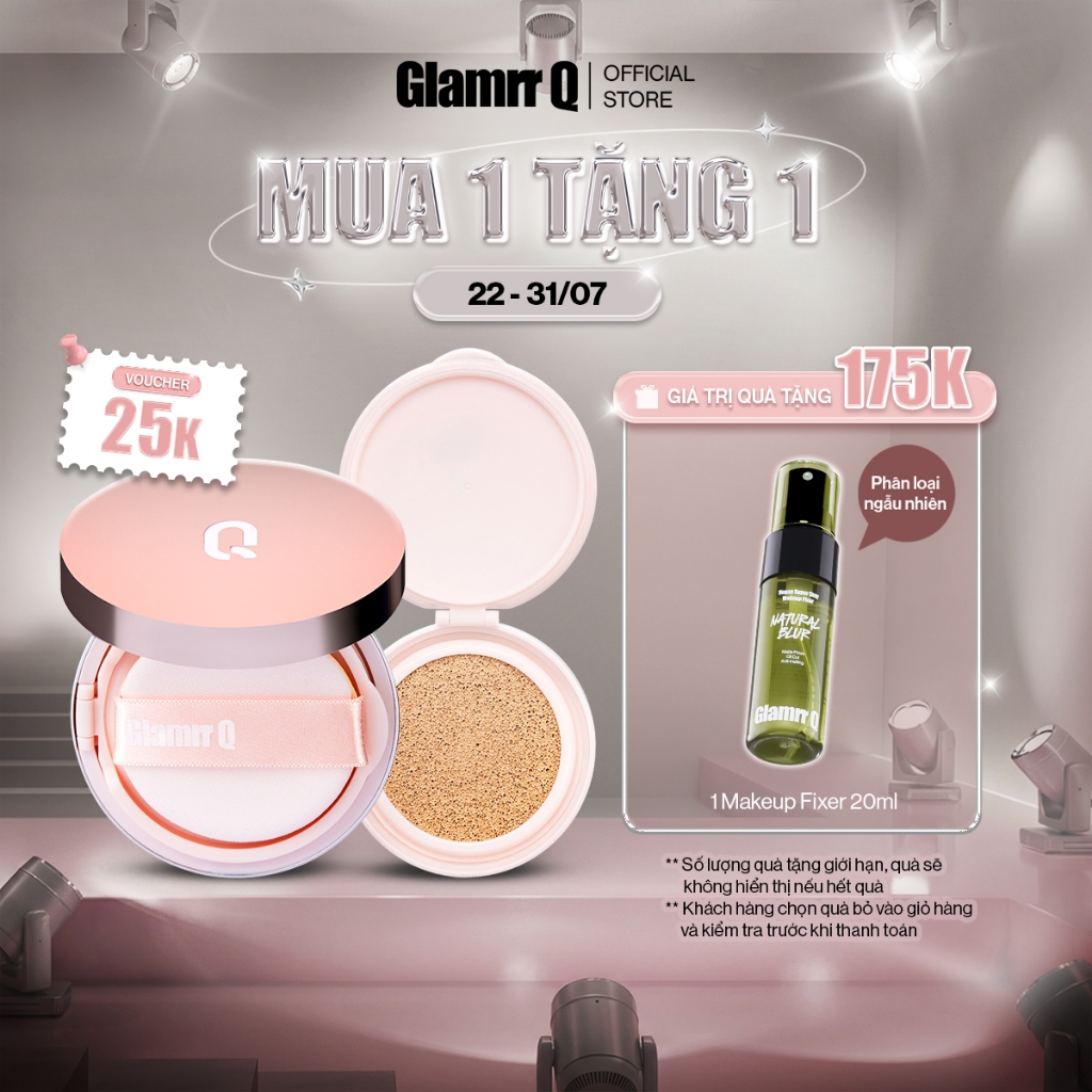 [ONLY 22-31/7] Phấn nước GLAMRR Q LONG WEAR DD CUSHION - SPF50+/PA+++ (2 lõi)