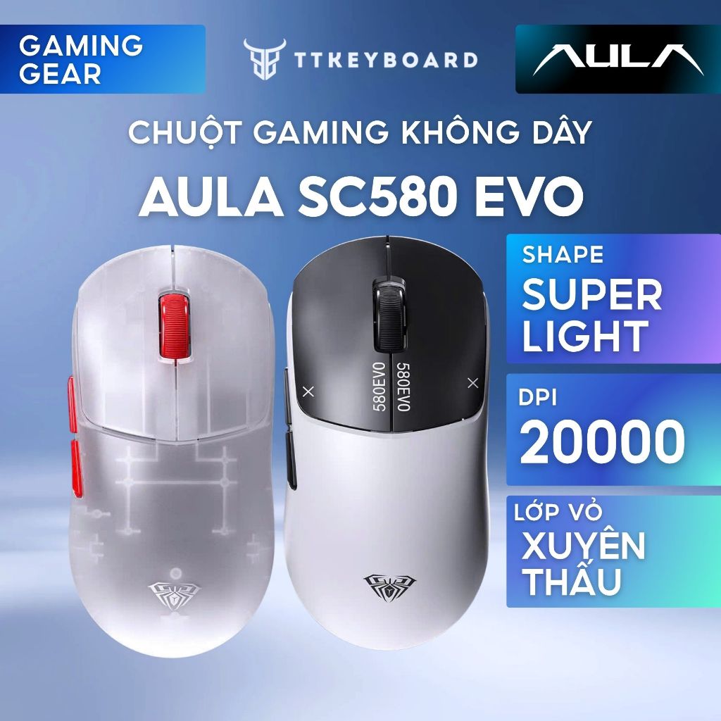 [Hỏa Tốc] Chuột Gaming Không Dâu Aula SC580 Evo Shape SuperLight Hiệu Năng Mạnh Mẽ