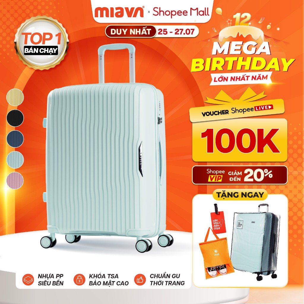 [🔥BEST SELLER] Vali Kéo MIAvn Larita ROTA - Size 20/24/28, Nhựa PP Dẻo Siêu Bền, Hạn Chế Bể, Khoá TSA, Bảo Hành Trọn Đời