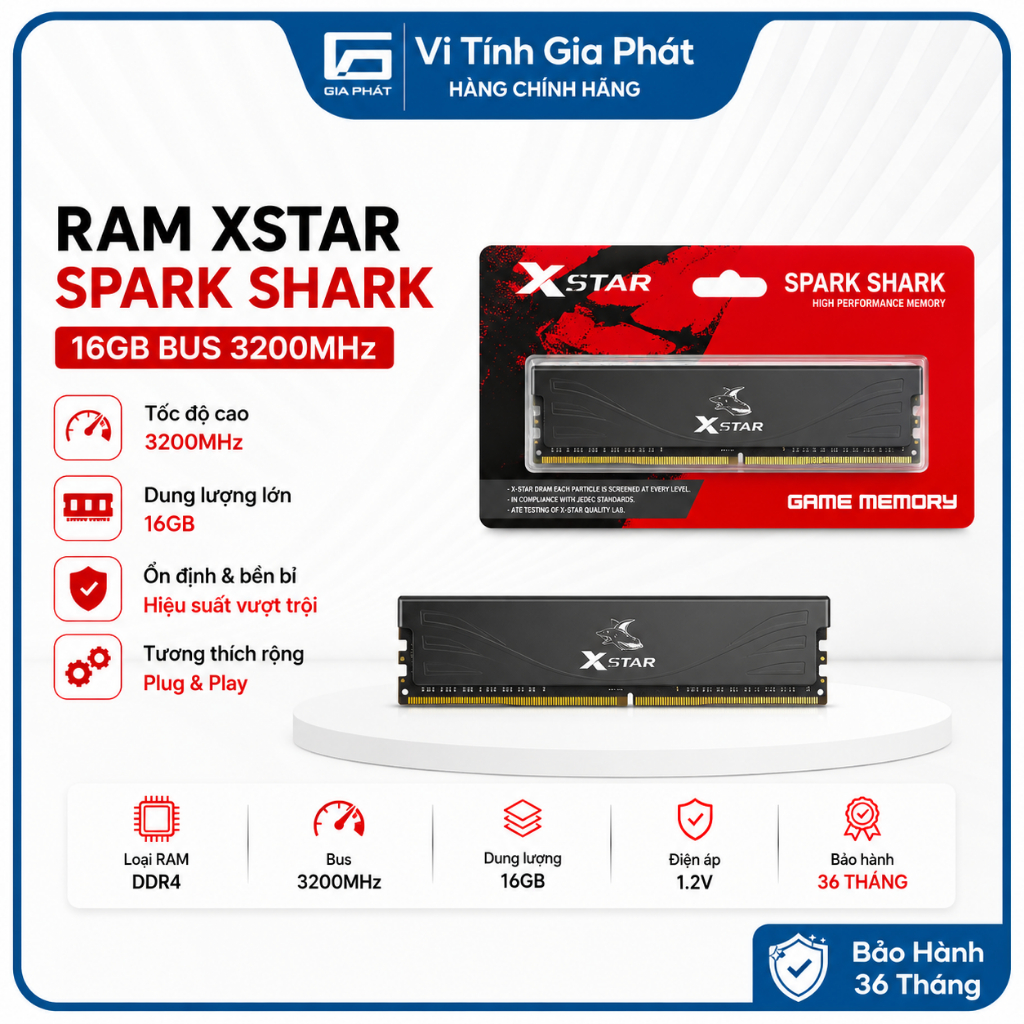RAM PC XSTAR Spark Shark DDR4 16GB Bus 3200MHz Tản Nhiệt Nhôm - RAM Máy Tính Chơi Game, Văn Phòng - BH 36 Tháng