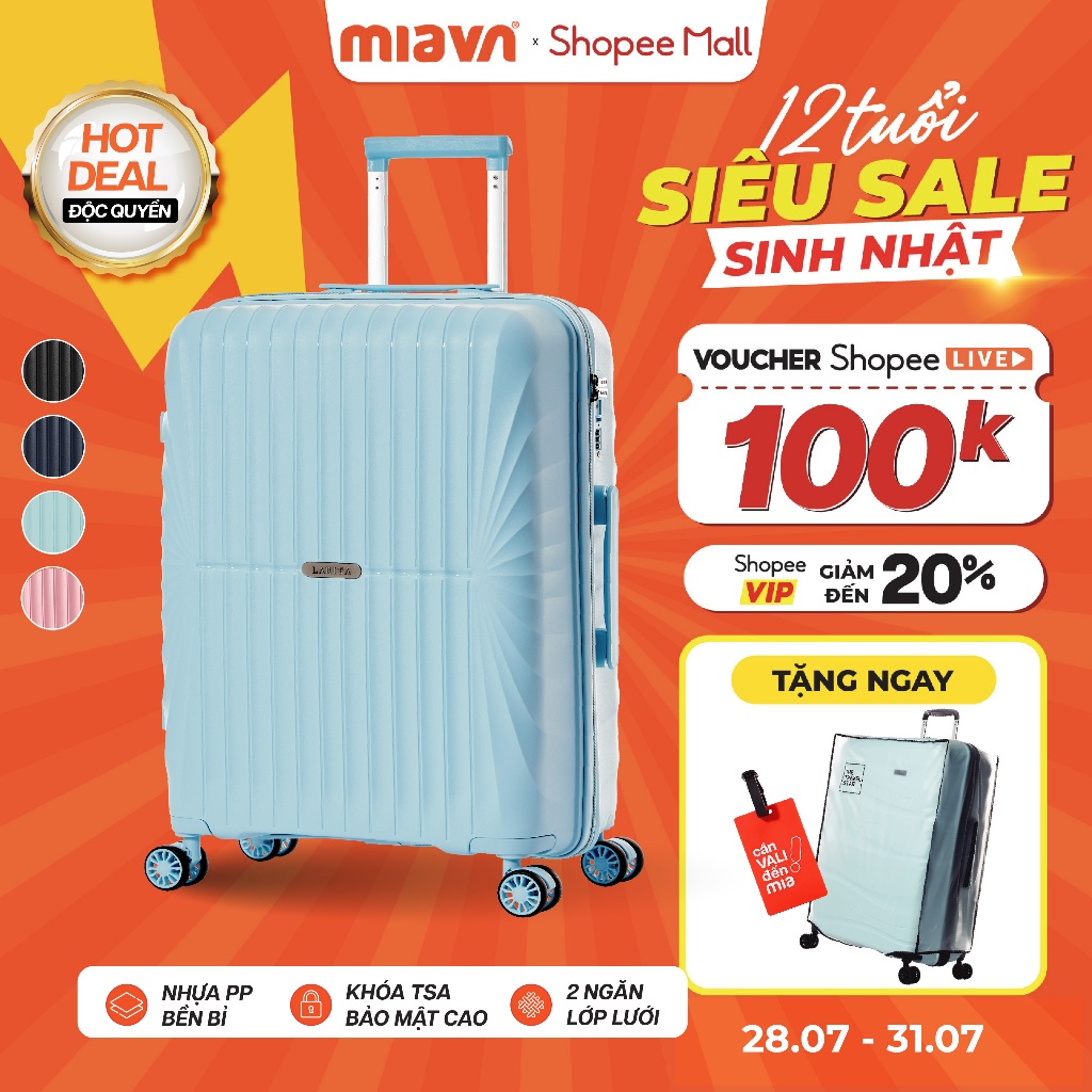 [💥ĐỘC QUYỀN] Vali Kéo MIAvn Larita JUDEN - Size 20/24/28, Nhựa PP Siêu Bền, Hạn Chế Va Đập, Khoá TSA, Bảo Hành Trọn Đời