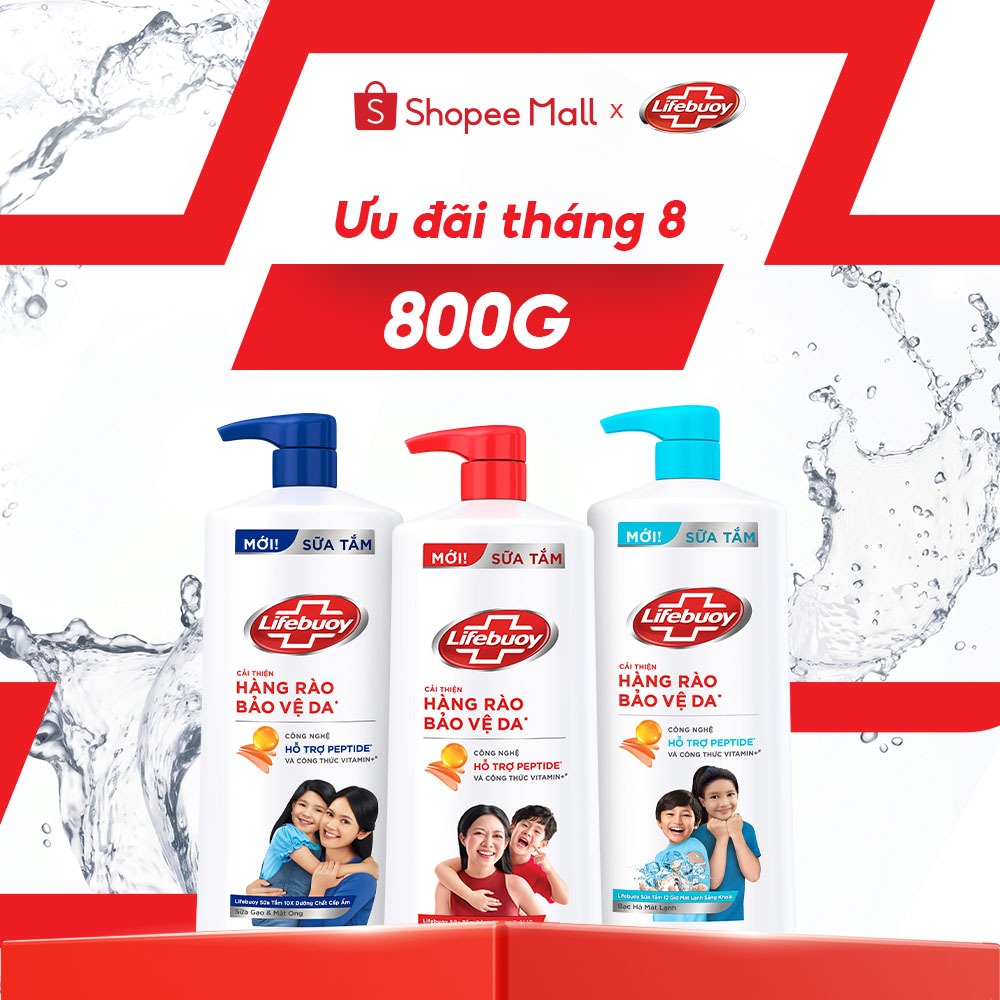 Sữa Tắm Lifebuoy Sạch Khuẩn Bảo Vệ Khỏi 99.9% Vi Khuẩn, Hỗ Trợ Cùng Đề Kháng Da Tự Nhiên 800G