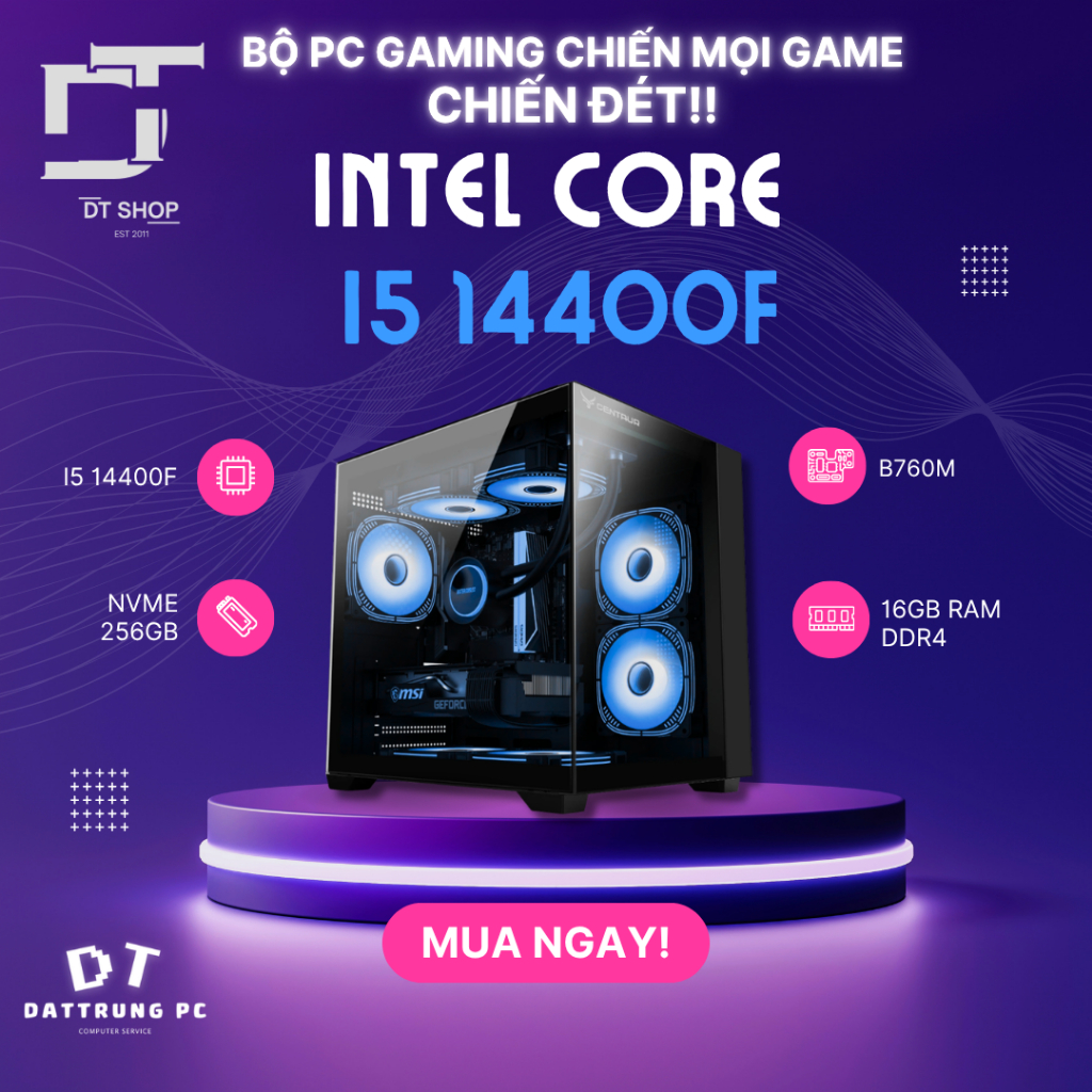 Bộ PC Gaming i5 14400F Hoàn hảo cho mọi tựa game! | B760M | RAM 16GB | NVME 256G | Cấu hình khủng, Chuyên Game, Làm Việc