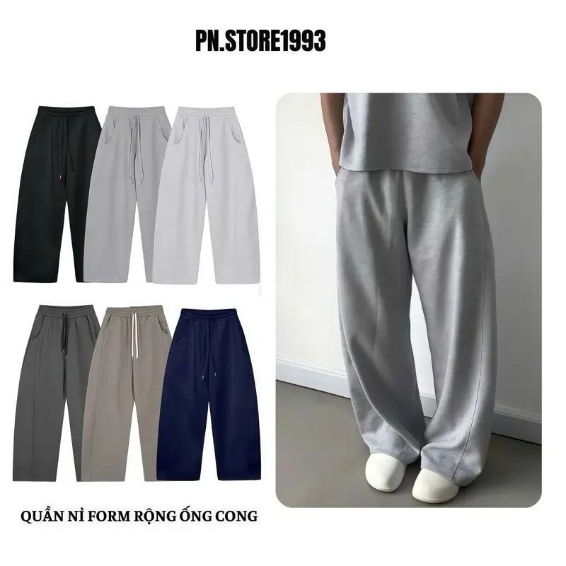 [DEAL MỞ BÁN] Quần nỉ 2 da form rộng ống cong PN.Store 1993 Quần ống rộng nam nữ mềm mịn, không bai xù unisex