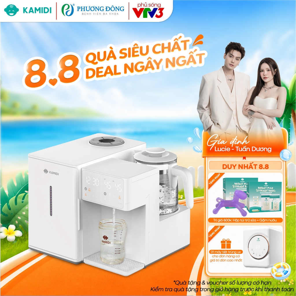 (MUA 1 TẶNG 3) Máy Tiệt Trùng UV Đa Năng Kamidi Lux 2 Tích Hợp Lắc Sữa Đun Nước Lấy Nước Tự Động Gọn Nhẹ Siêu Tiện Lợi