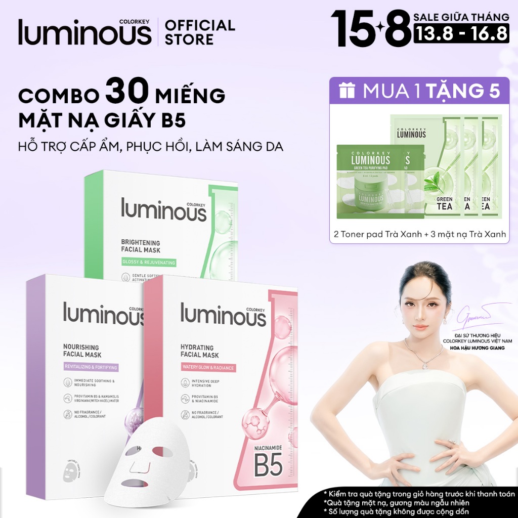 COMBO 3 Hộp Mặt Nạ Colorkey Luminous |Tinh Chất Vitamin B5 Cấp Ẩm Sâu Cho Da Căng Bóng| Phù Hợp Da Nhạy Cảm| 25ml x 30