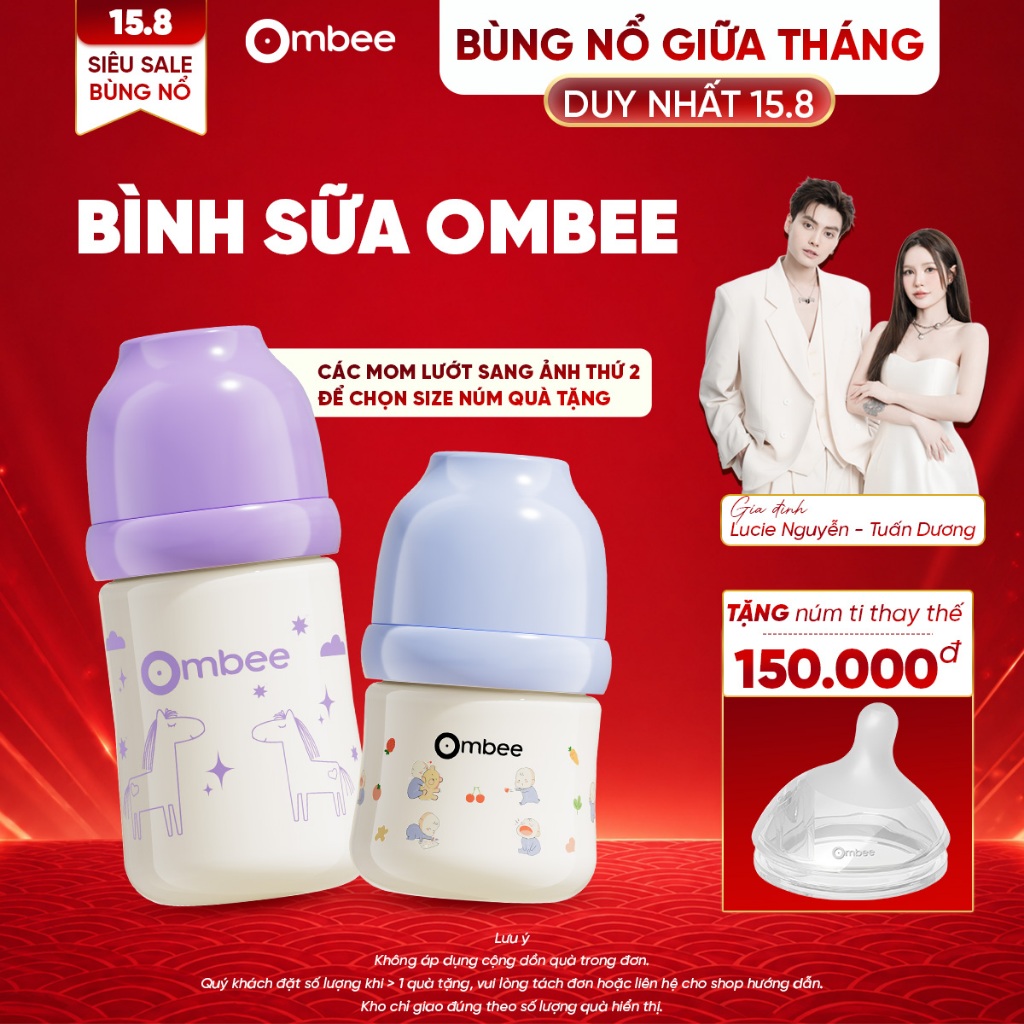 [15.8 TẶNG NÚM] Bình Sữa Ombee Chất Liệu PPSU Cổ Rộng Chống Sặc Chống Đầy Hơi Núm Ti Mềm Mô Phỏng Tự Nhiên 90ml/170ml