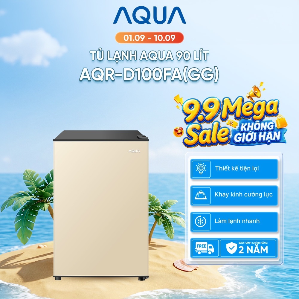 [DEAL XIN THÁNG 9] Tủ lạnh mini Aqua 90 lít AQR-D100FA(GG) - Màu be - Freeship - Có đồng kiểm