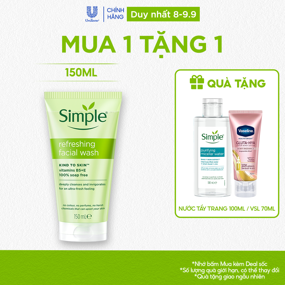 [DIỆN MẠO MỚI] Sữa Rửa Mặt Simple lành tính và hiệu quả cho mọi loại da 150ml