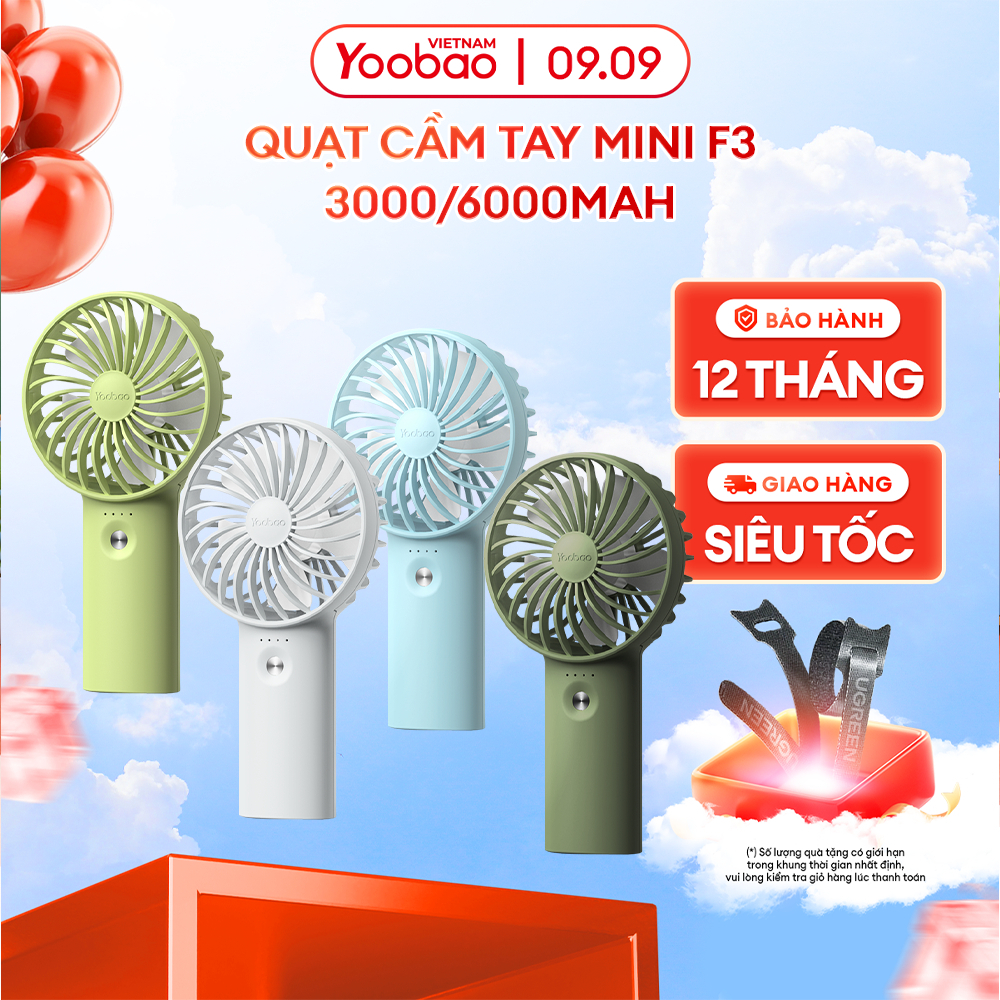 Quạt YOOBAO F3 6000mAh/3000mAh - có thể chạy 26 giờ - Bảo hành 12 tháng