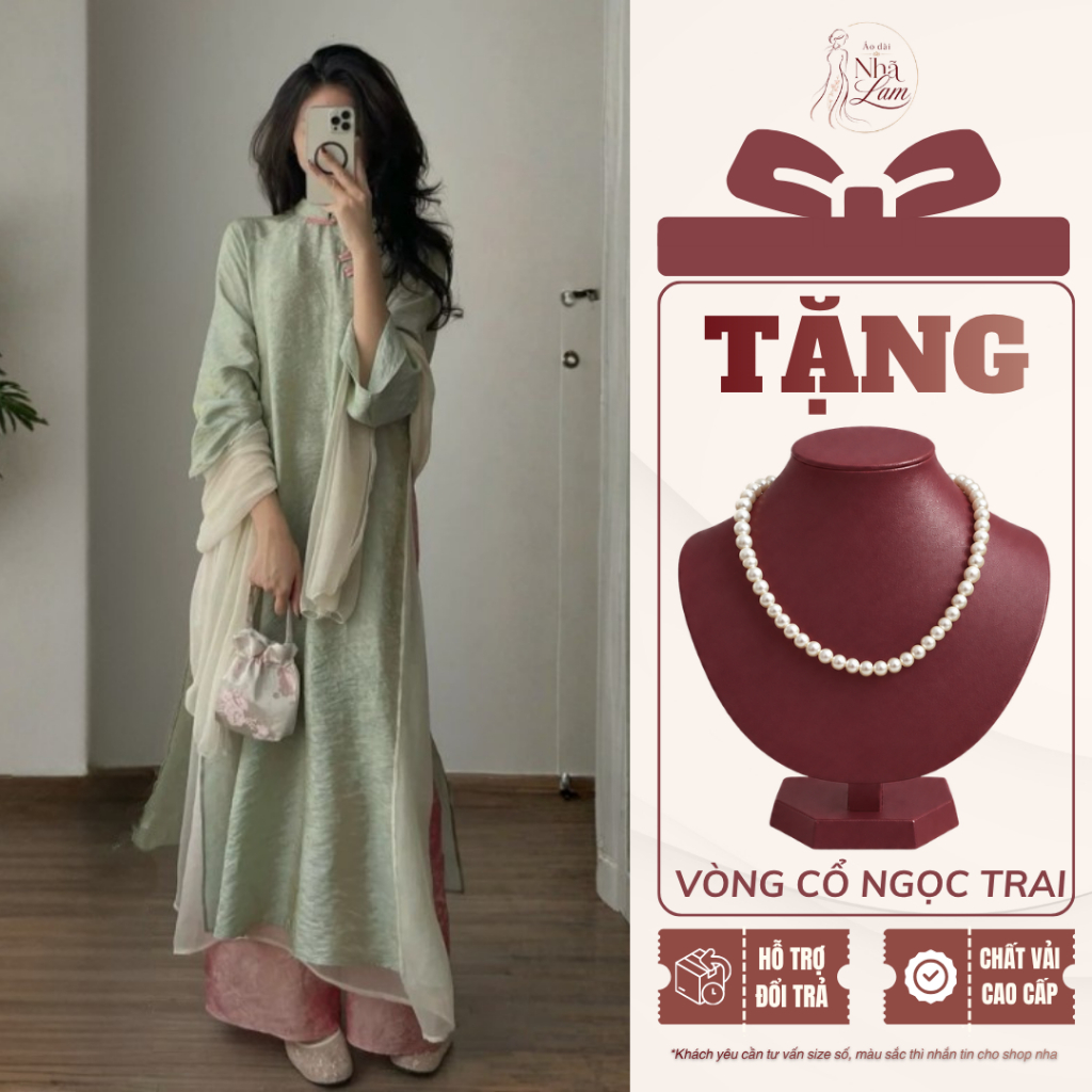 Áo Dài Cách Tân Dáng Xuông 4 Tà Vải Tơ Ánh Kim Cao Cấp, Hợp Dạm Ngõ Ăn Hỏi Lễ Tết - Áo Dài NHÃ LAM