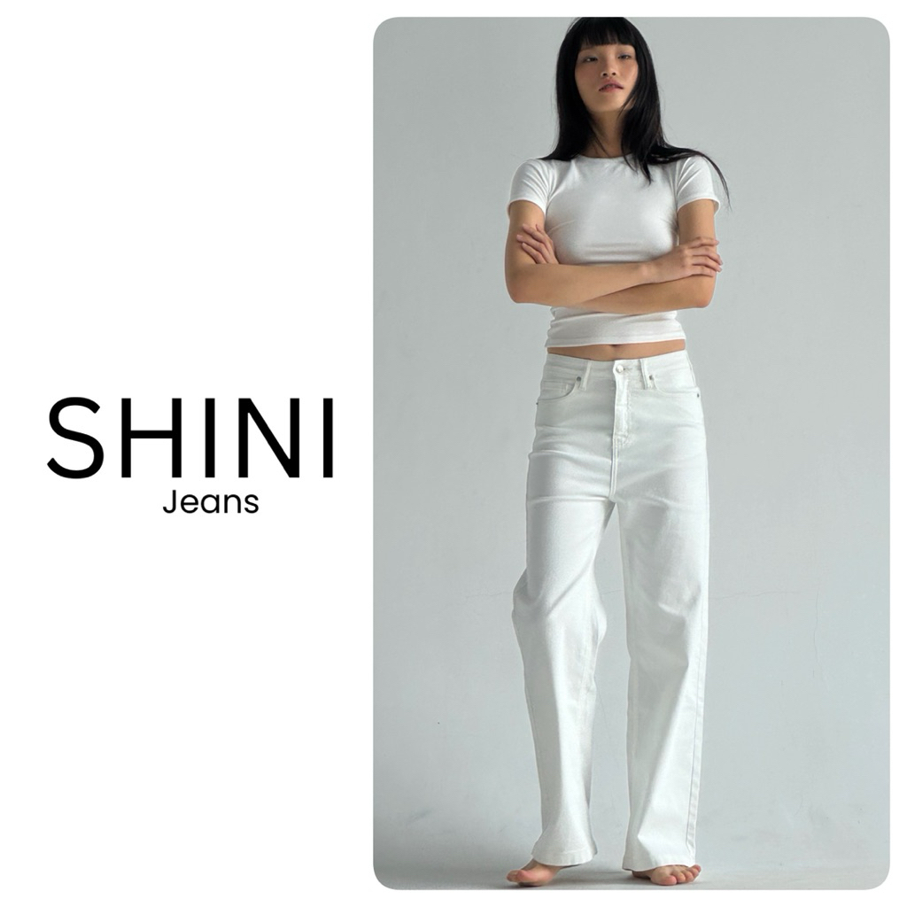 [ SHINI JEANS] Quần jean nữ Trắng ống suông 99-102cm co dãn tốt tag da SHINI jeans suông đứng 25cm
