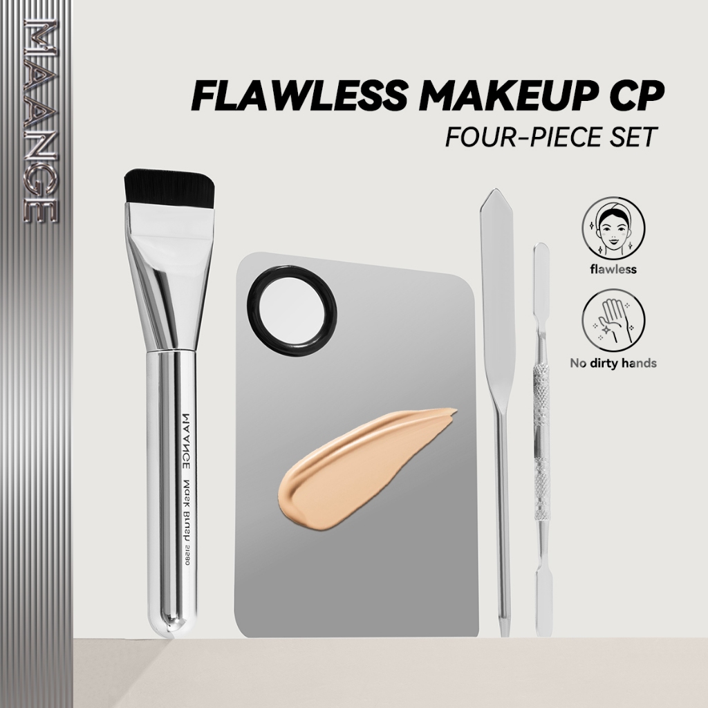 Bộ Dụng Cụ Khay Thìa Trộn Tán Kem Nền Bằng Thép MAANGE Chính Hãng Chống Gỉ Dễ Vệ Sinh 51580+1614