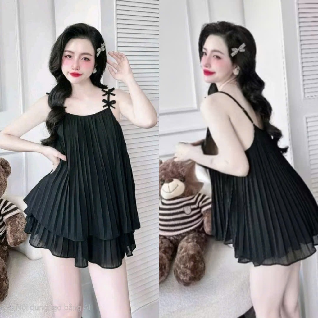 Bộ đồ ngủ mặc nhà hai dây xếp ly chất chifon CARY
