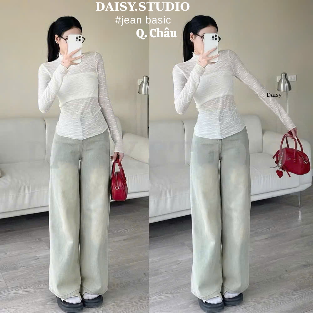 Quần Jean Nữ Ống Suông Rộng From Đứng DAISY Wash Bạc SMOKE Bụi Màu Xanh Lưng Cao Phong Cách RETRO Ulzzang Hàn Quốc 2023