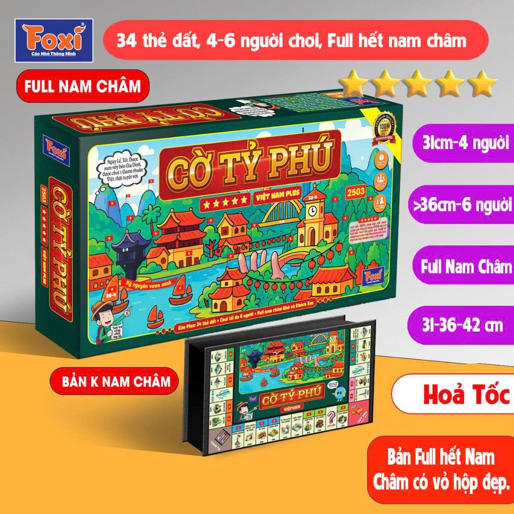 Bộ Cờ Tỷ Phú Việt Nam Plus Foxi, Monopoly 34 thẻ đất Size 31,36,42cm - Chiến lược kinh doanh