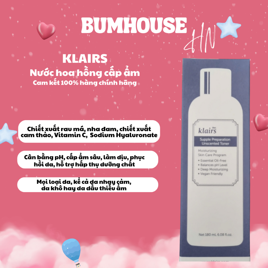 Nước Hoa Hồng Klairs Supple Preparation Unscented Toner 30ml/180ml (không mùi)
