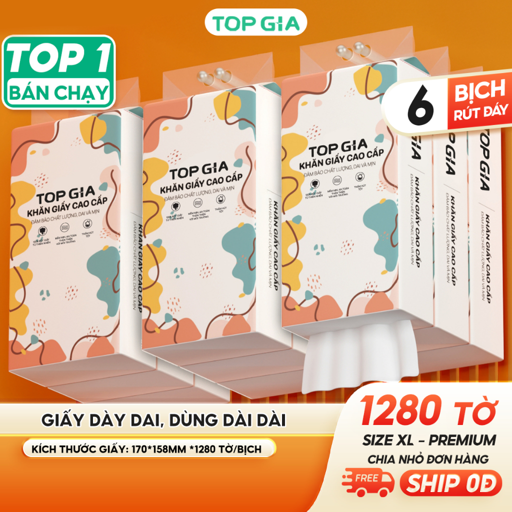 Giấy vệ sinh treo tường TopGia đa sắc đa năng từ bột giấy thiên nhiên, 1280tờ/4lớp