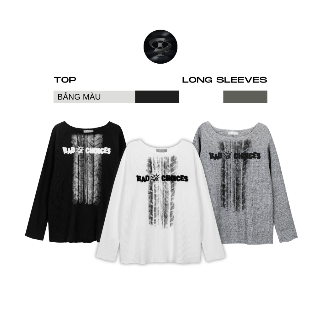 Bad Choices | Áo thun tay dài vải Tổ ong in hình form rộng
