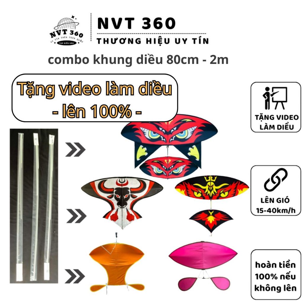 Combo Cáp Quang Làm Diều Sáo – Đại Trà, Song Vân, Chính Mỹ, Mẹ Bồng Con, Đuôi Cá | 2m | 1m7 | 1m5 | 1m | 80cm