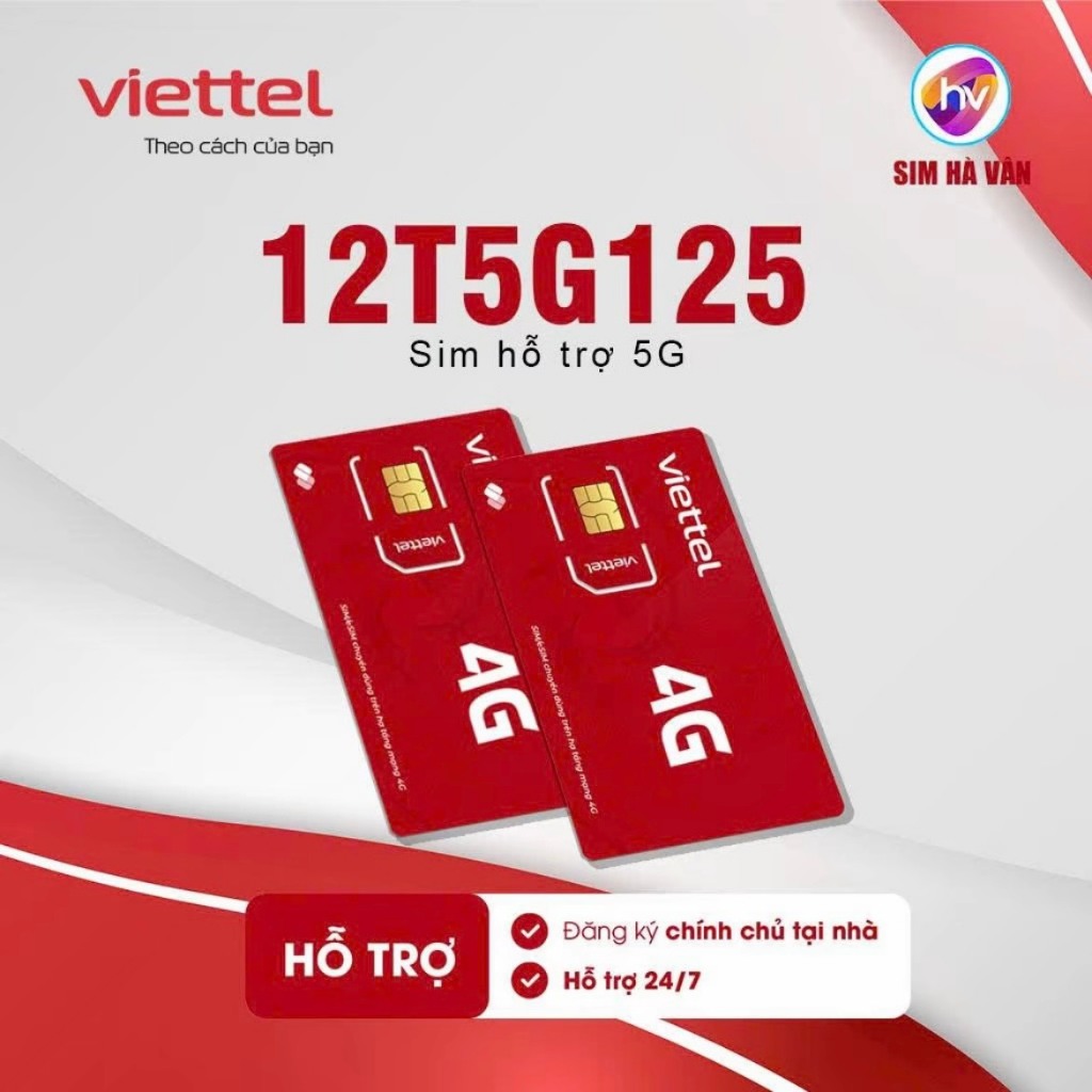 12T5G125 sim Viettel, 500GB/ tháng, sử dụng 12 tháng không phải nạp, đăng ký chính chủ để sử dụng.