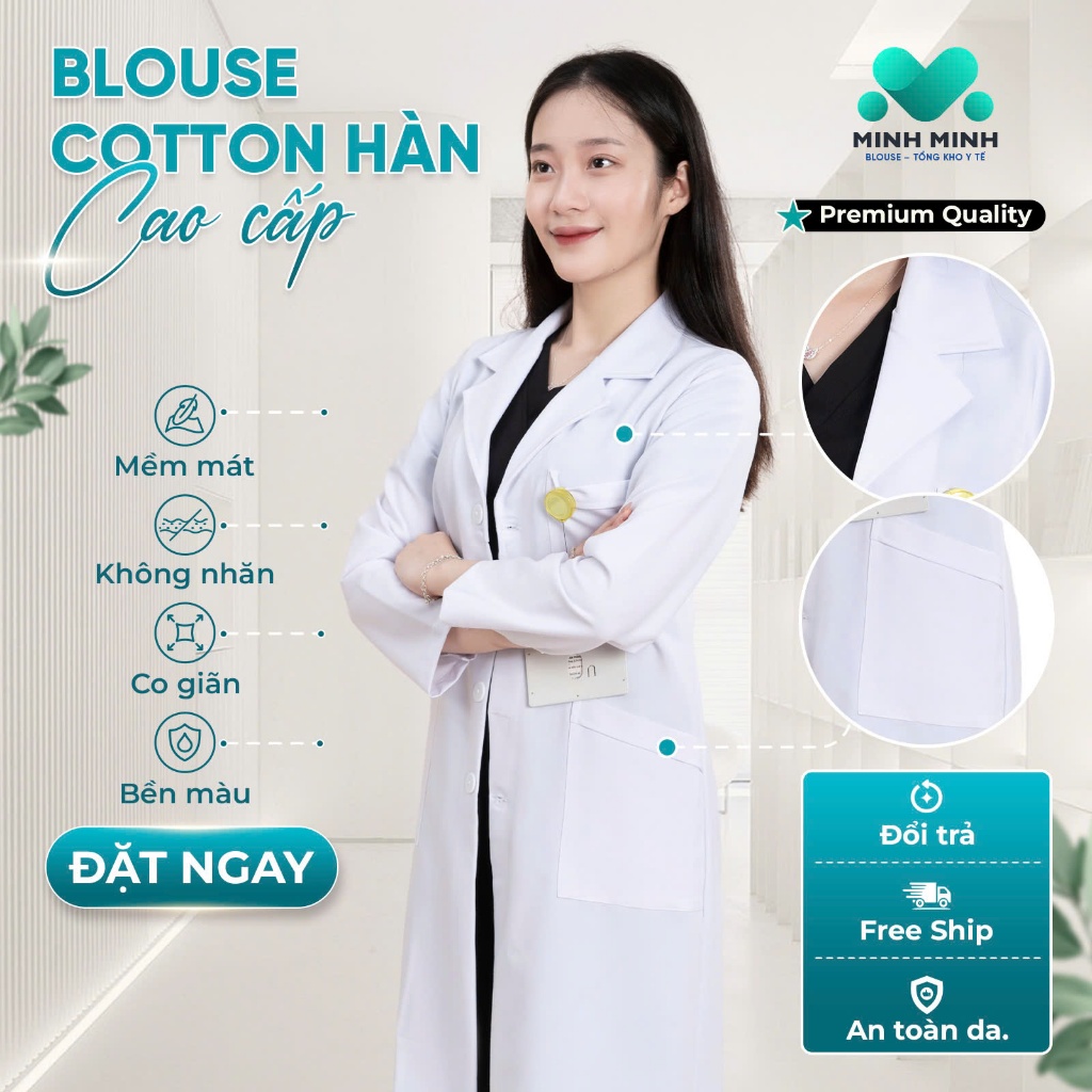 Áo choàng blouse trắng bác sĩ, blu bác sĩ nam, nữ BLOUSE MINH MINH