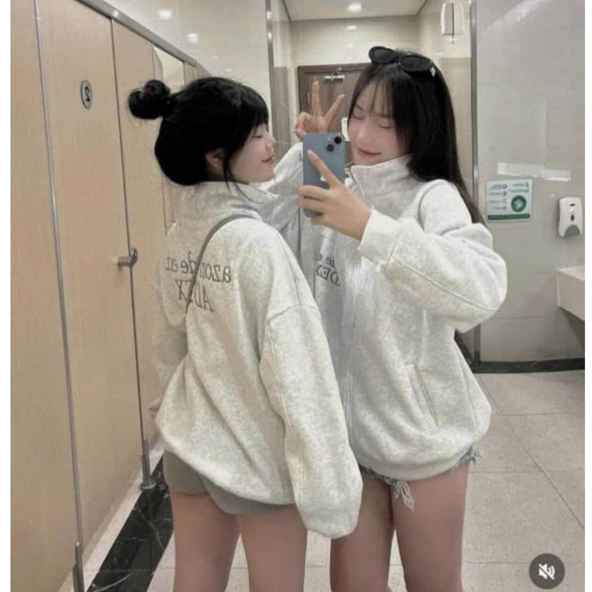 [RẺ VÔ ĐỊCH] Áo Khoác Nỉ Nam Nữ ADLE Kéo Khóa Màu Xám - Áo Khoác Cổ Trụ Chữ Kemshop1908