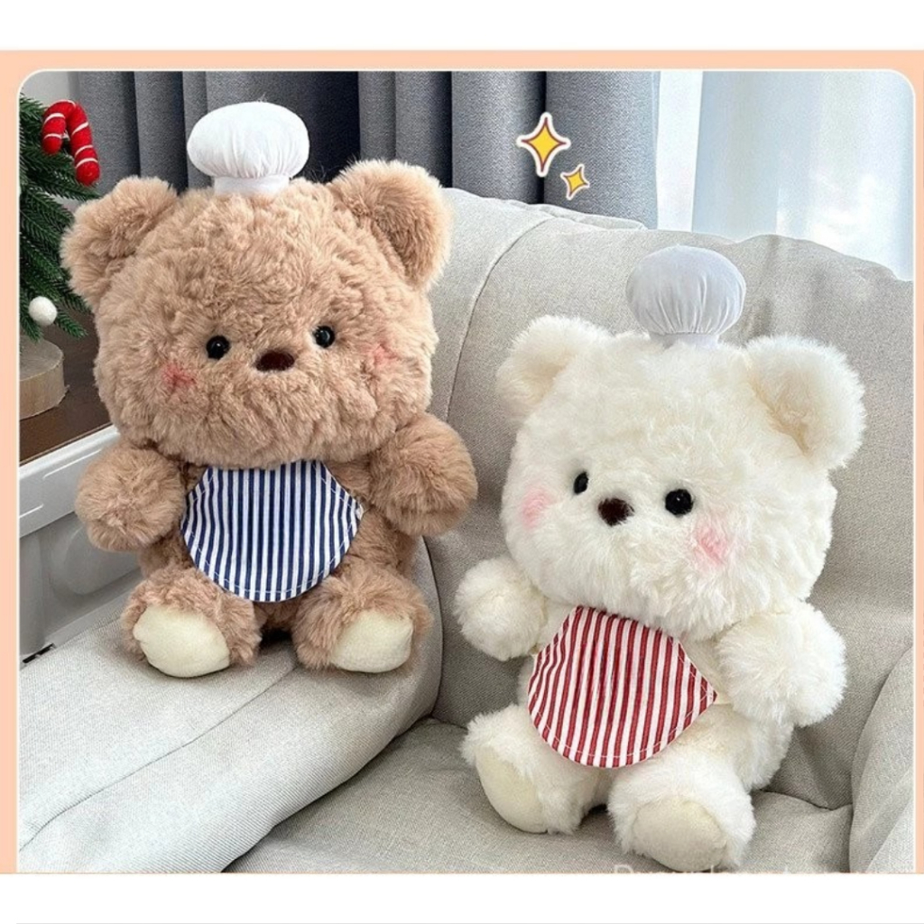 Gấu đầu bếp gấu bông đáng yêu lông xù quà tặng cho bé gái bạn gái người yêu gấu đeo tạp dề quà sinh nhật(kèm ảnh thật)