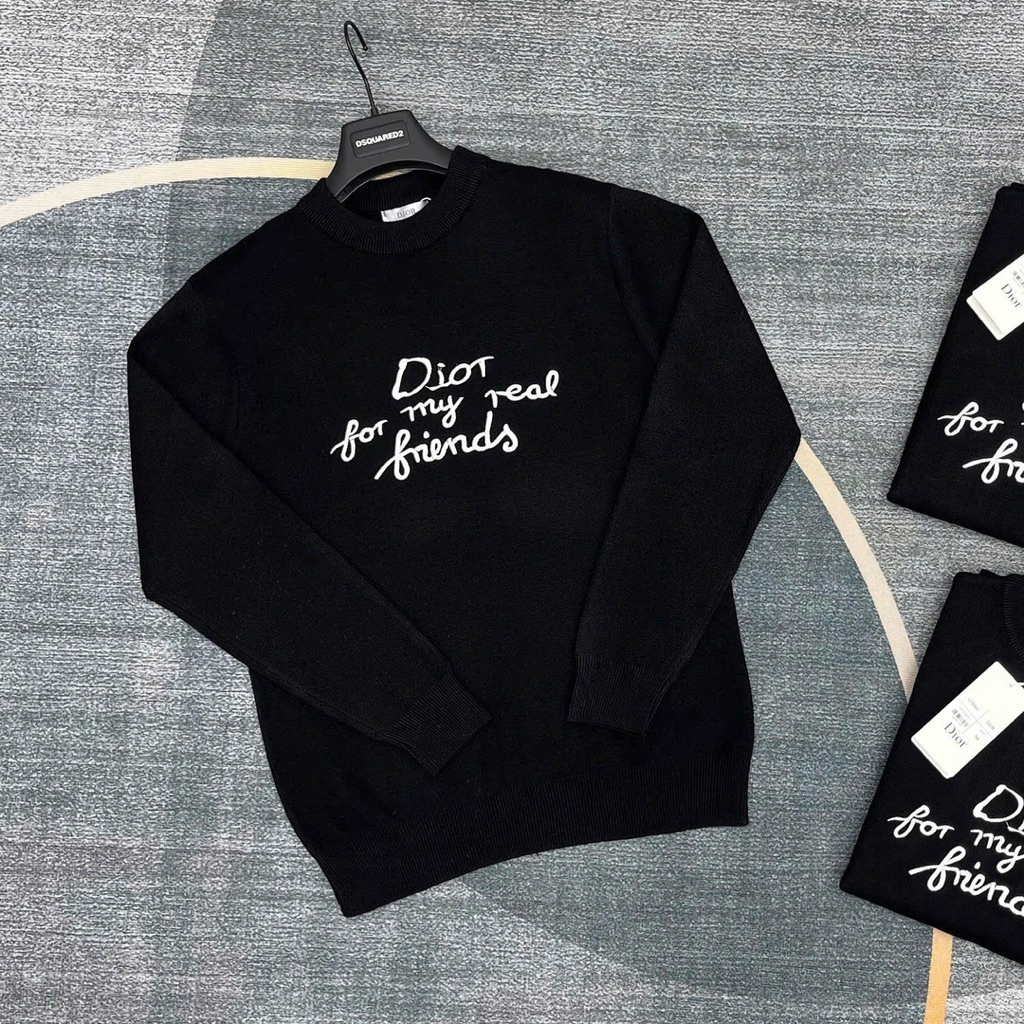 Áo sweater len dài tay nam nữ Cê Đê ngực thêu chữ ký uốn lượn my real