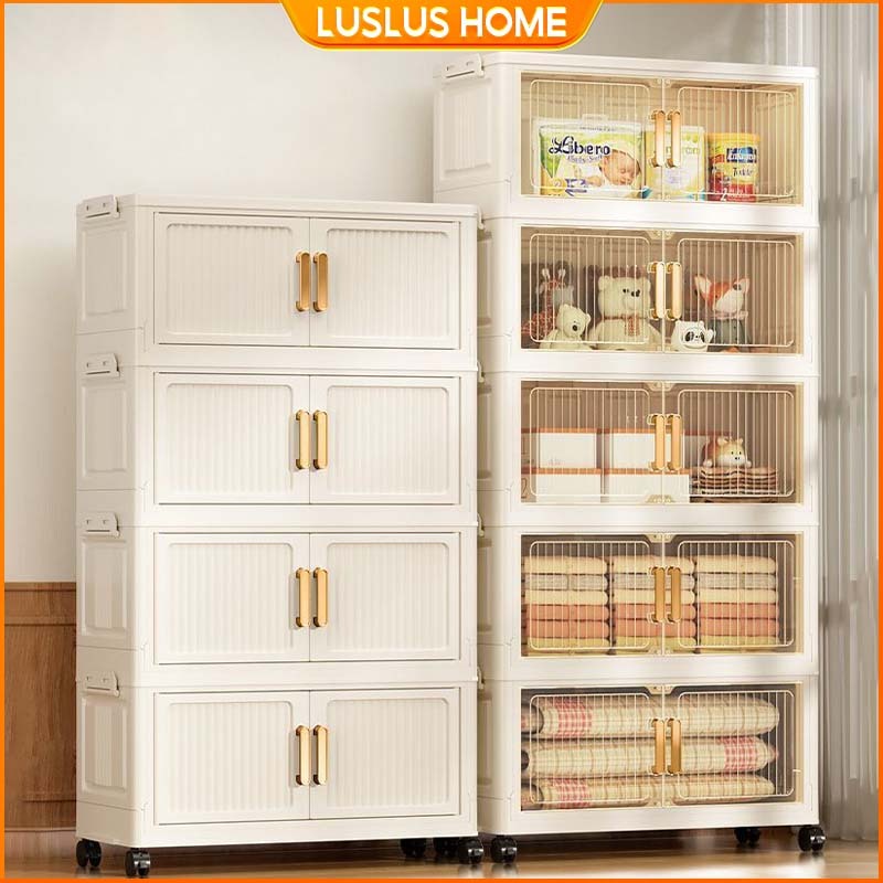 LUS Tủ Đựng Đồ 50/60/70cm Gấp Gọn Tủ Chứa Đồ Nhựa Tủ Quần Áo Đa Năng Có Bánh Xe Phòng Bếp Kệ Để Đồ