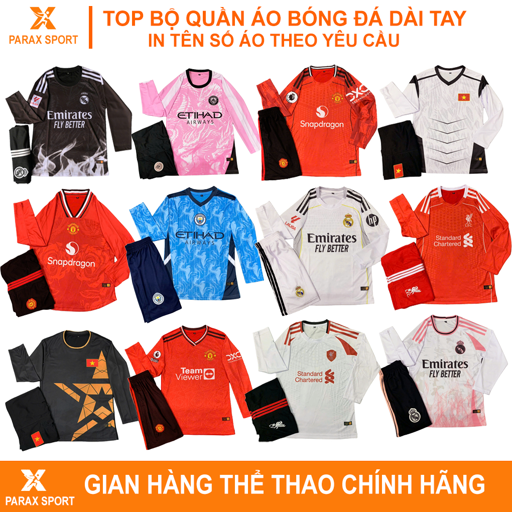 in tên số áo theo yêu cầu - TỔNG HỢP MẪU QUẦN ÁO BÓNG ĐÁ, ĐỒ ĐÁ BANH DÀI TAY - CHẤT VẢI CO GIÃN - THOÁNG MÁT