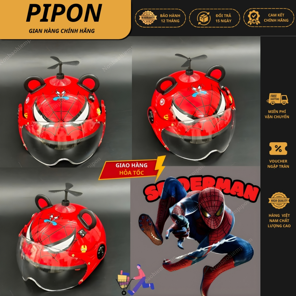 Mũ bảo hiểm trẻ hình siêu nhân SpiderMan, Capybara gắn kính kèm phụ kiện , nón bảo hiểm trẻ em đạt chuẩn bảo hành 1 năm