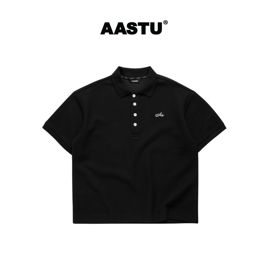 AA STU Áo Polo Tay Ngắn AA Garment Polo Form Boxy Vải Cotton 100% Local Brand Unsex - BLACK