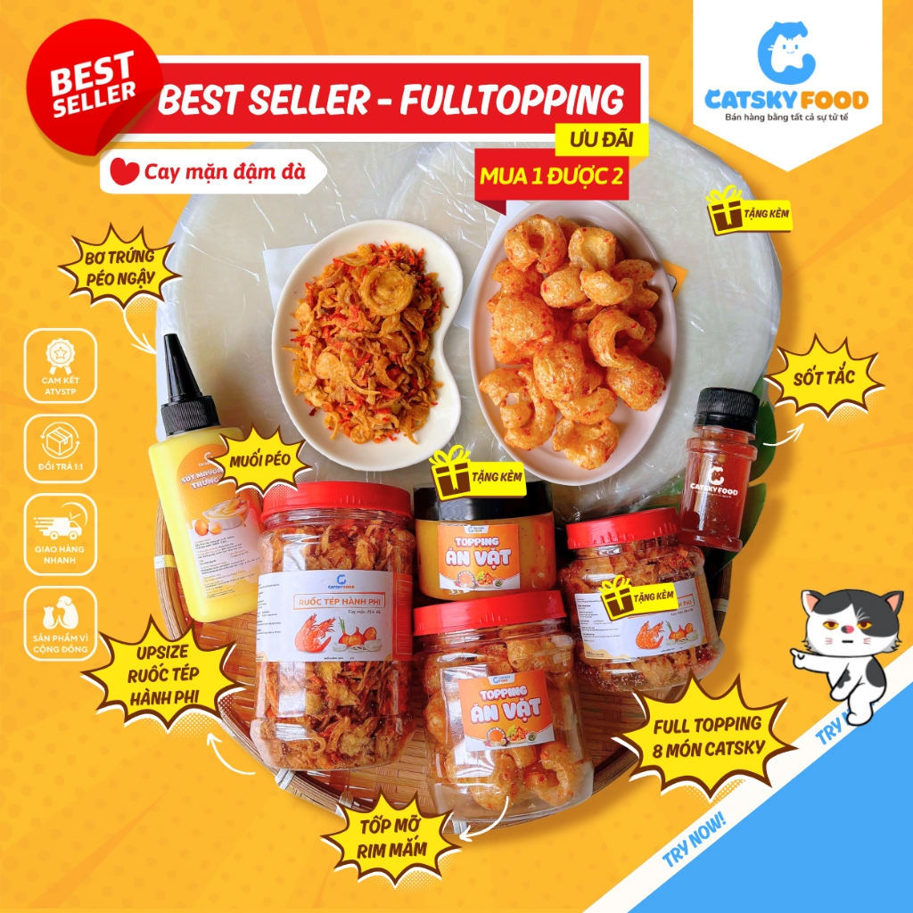 Bánh tráng phơi sương CATSKY FOOD combo bánh tráng sốt muối béo đồ ăn vặt - COMBO BEST SELLER