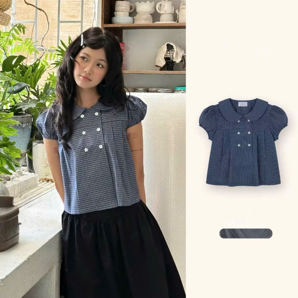 Áo babydoll kẻ kiểu Kori Top ୨୧ by Vintagevibes.