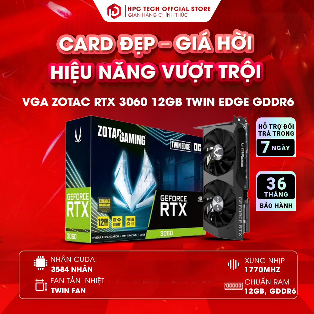 VGA Card Màn Hình Zotac RTX 3060 12Gb Twin EDGE - Chính Hãng Bảo Hành 36 Tháng