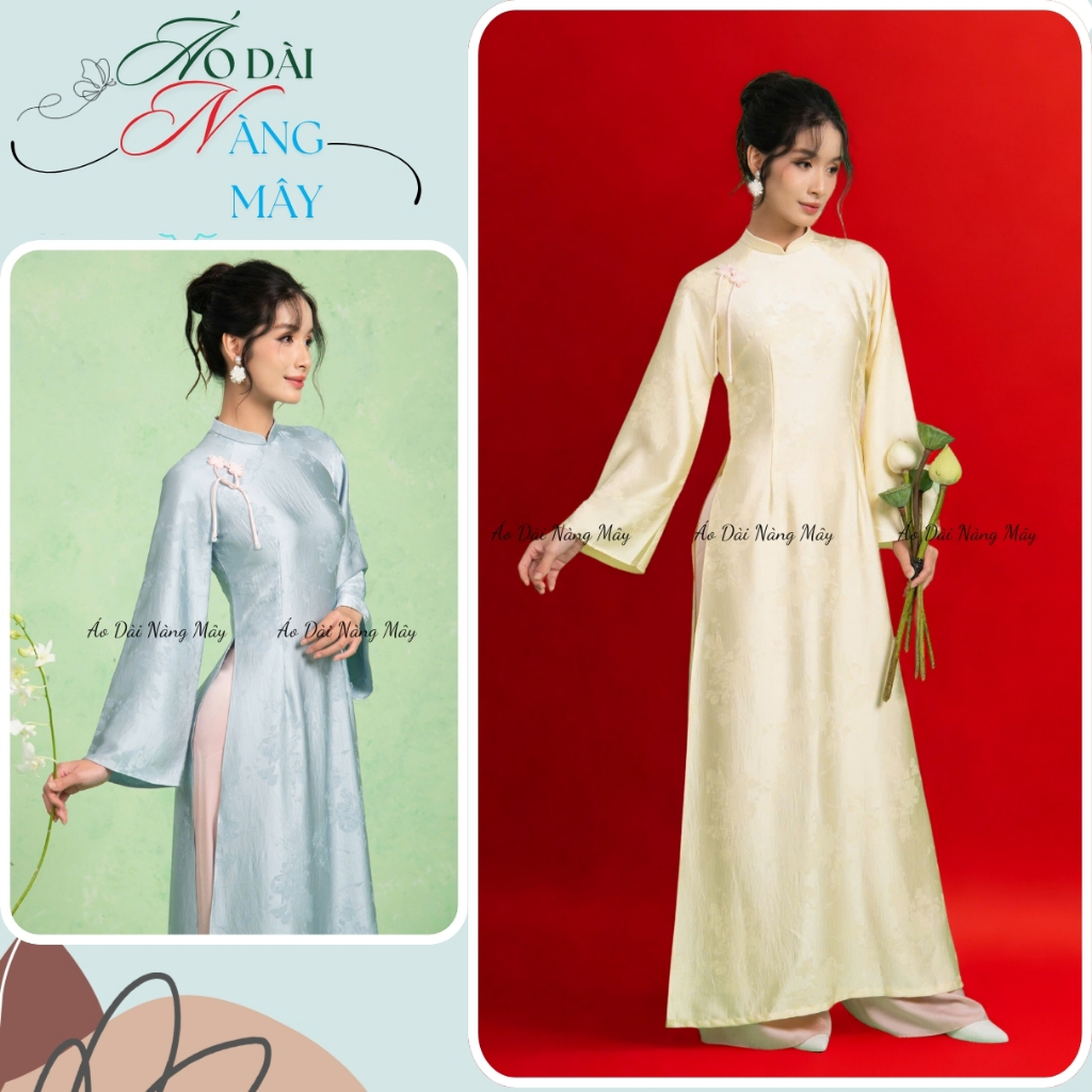 Áo Dài Truyền Thống Thiên Điệp Form Ôm Tay Dài Đính Nơ Cách Điệu Trẻ Trung Phù Hợp Mặc Lễ Tết, Tiệc Sự Kiện