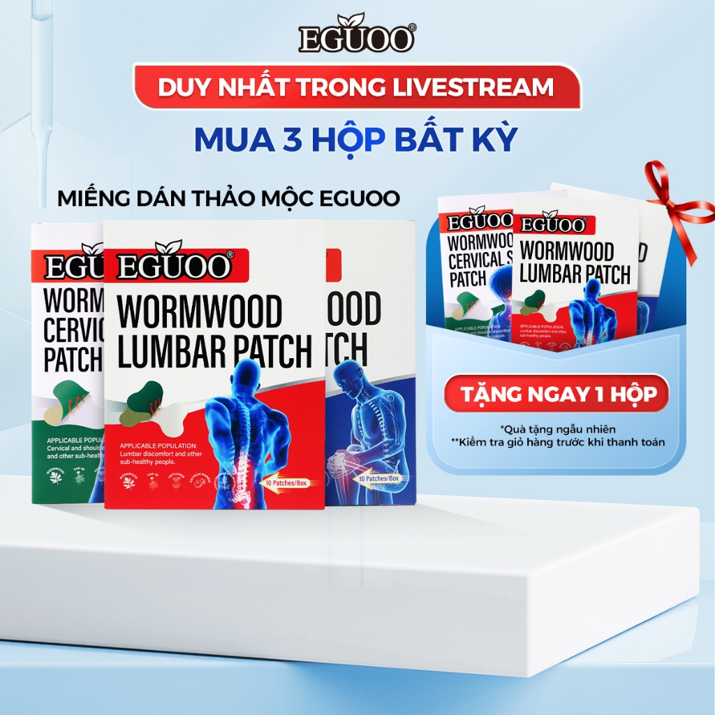 COMBO 3 Loại Miếng Dán Thảo Dược Hỗ Trợ Giảm Đau Thắt Lưng, Cổ Vai Gáy, Đầu Gối EGUOO