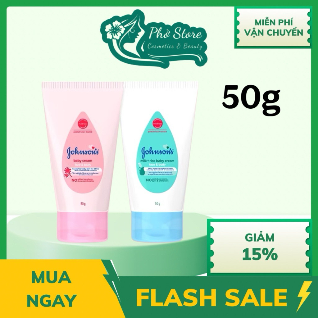 Kem dưỡng da Johnson's Milk + Rice Baby Cream với nguyên liệu sữa tự nhiên và chiết xuất từ gạo giúp dưỡng ẩm