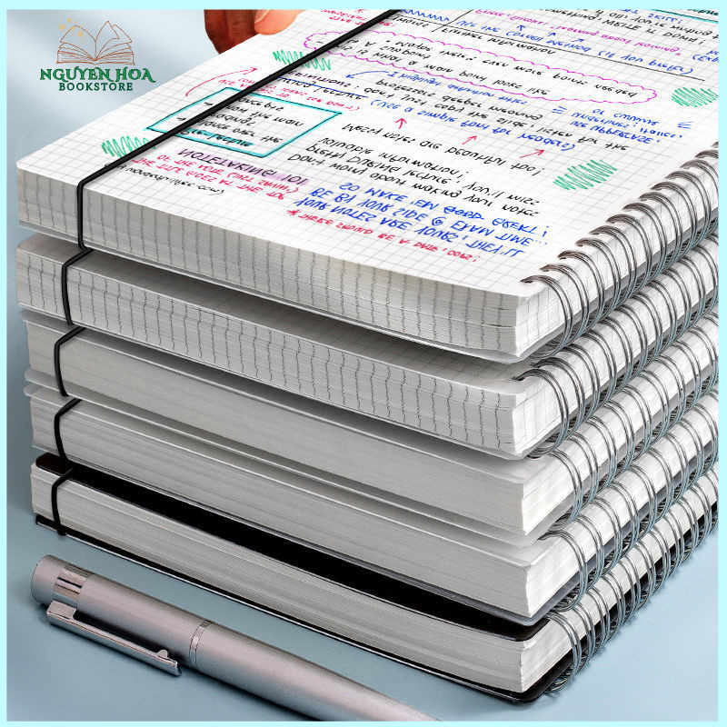 Sổ Tay basic khổ A6 A5 B5 A4, Sổ Lò Xo 160 trang kẻ caro kẻ ngang trơn BÌA NHỰA CHỐNG THẤM NƯỚC